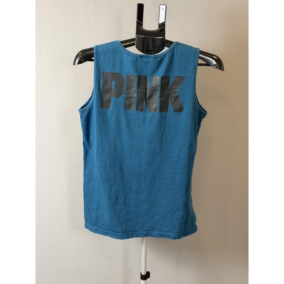 PINK Victoria's Secret Shirt Womens Small Blue Tank Top Sleeveless Pocket Logo - Picture 2 of 4